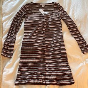 Long Sleeve Striped Button Mini Dress - Size 6